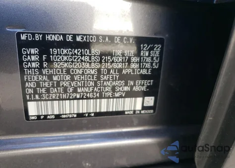 2023 Honda Hr-V Exl z USA, uszkodzony, nr VIN 3CZRZ1H72PM724634
